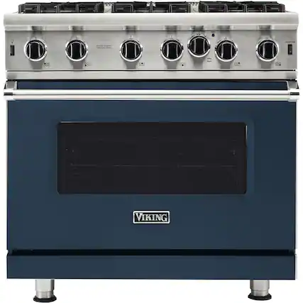 Front. Viking - Professional 5 Series 5.1 Cu. Ft. Freestanding LP Gas Convection Range - Slate Blue.