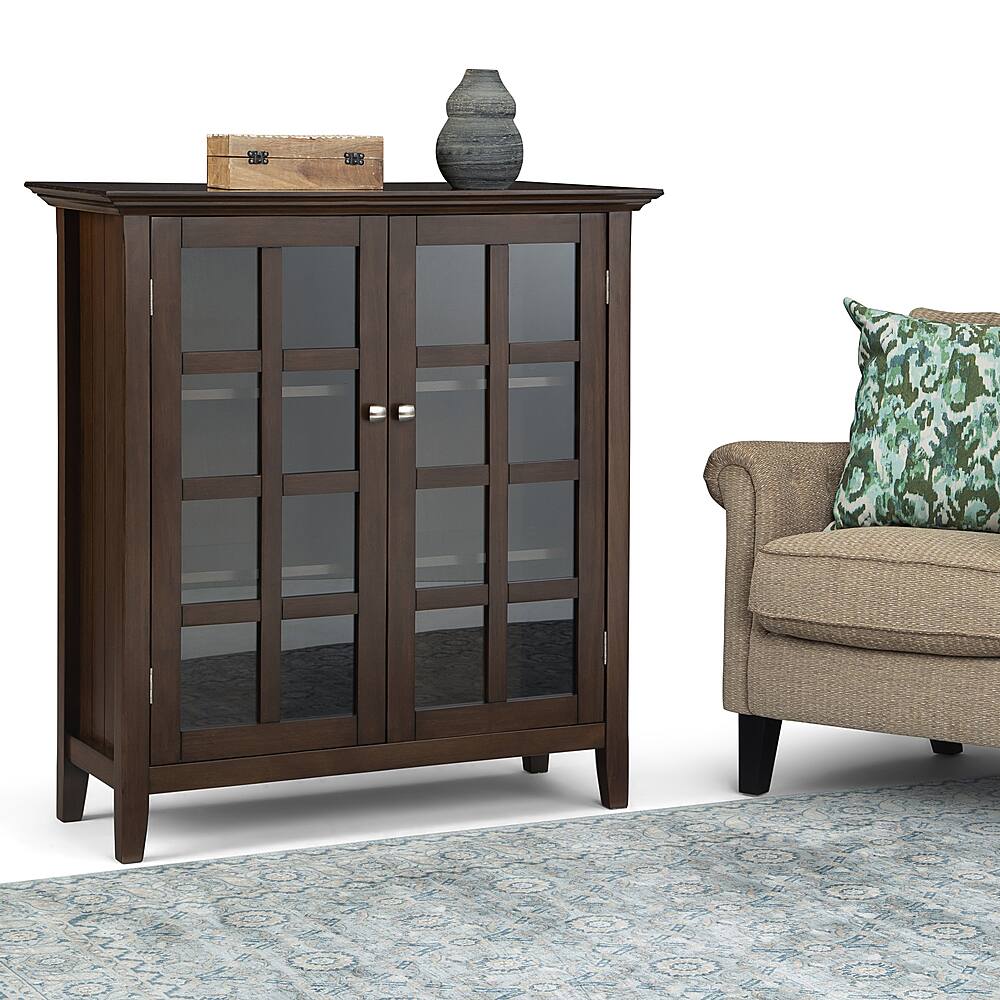 Angle. Simpli Home - Acadian 39 inch Wide Solid Wood Transitional Storage Cabinet - Natural Aged Brown.