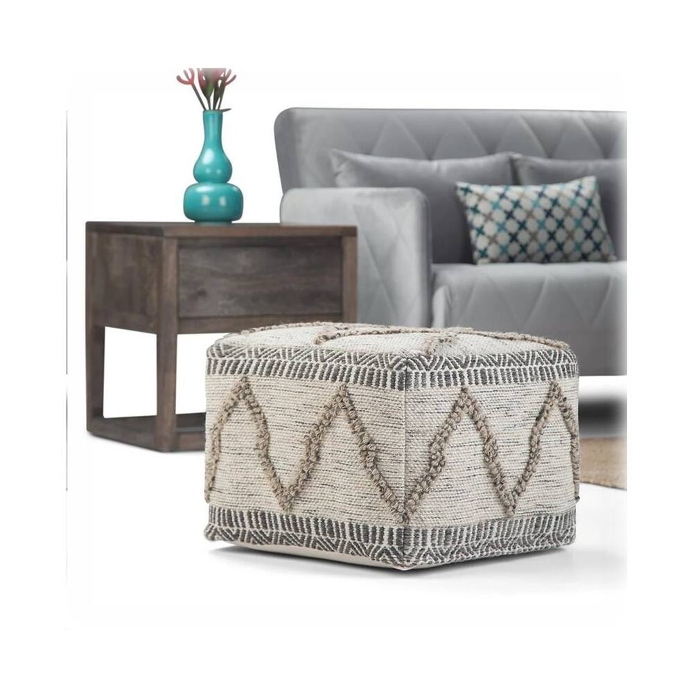 Left. Simpli Home - Sweeney Square Contemporary Polystyrene/Cotton Pouf - Gray.