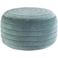 Simpli Home - Vivienne Round Contemporary Velvet/Polystyrene Pouf - Turquoise - Front_Zoom