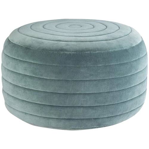 Front. Simpli Home - Vivienne Round Contemporary Velvet/Polystyrene Pouf - Turquoise.