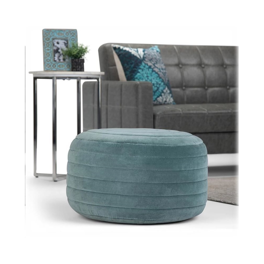 Simpli Home - Vivienne Round Contemporary Velvet/Polystyrene Pouf - Turquoise