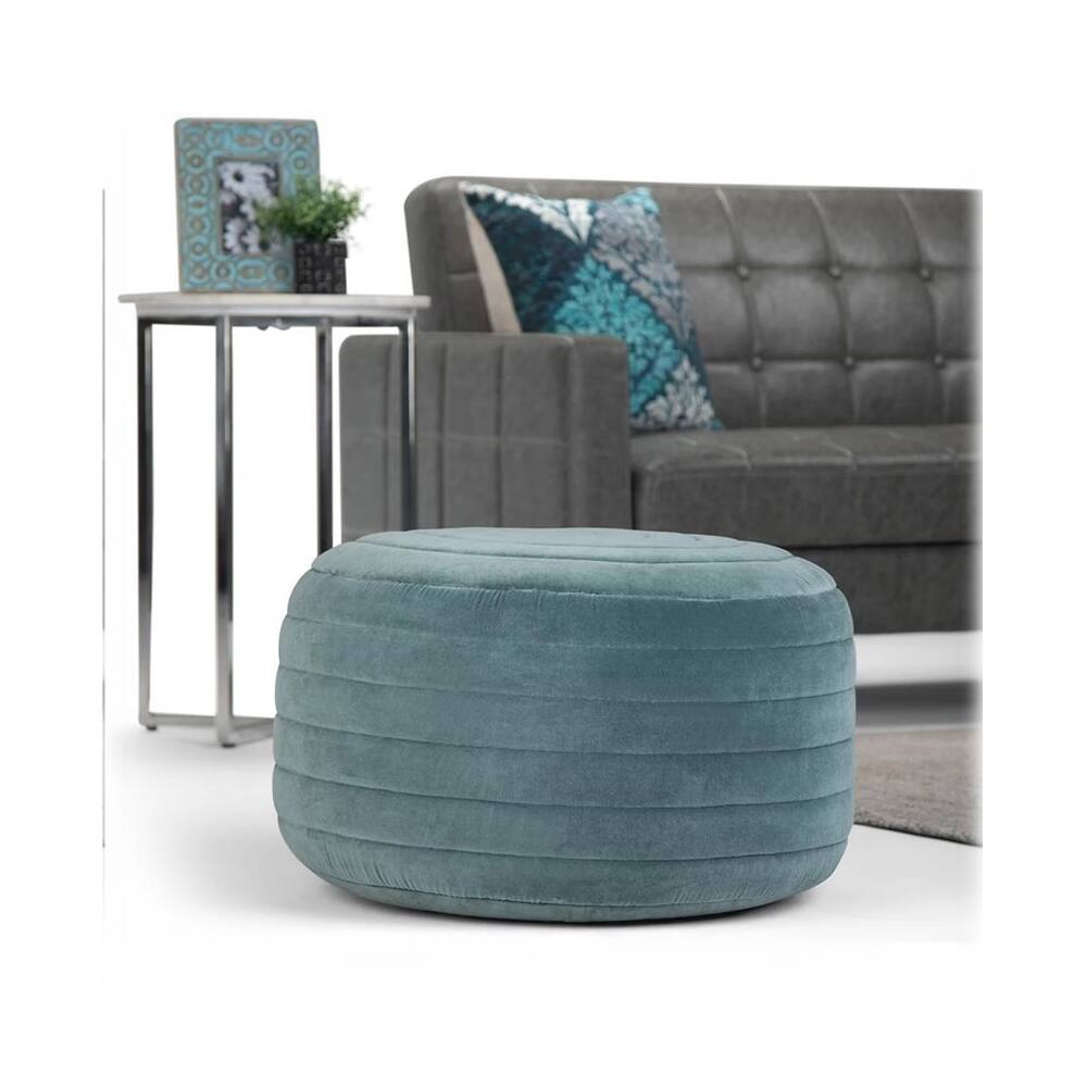 Alt View 15. Simpli Home - Vivienne Round Contemporary Velvet/Polystyrene Pouf - Turquoise.