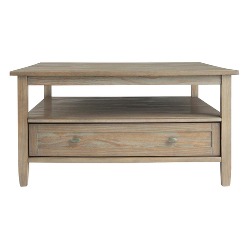 Simpli Home - Warm Shaker Square Rustic Wood 2-Drawer Coffee Table - Distressed Gray was $512.99 now $359.99 (30.0% off)