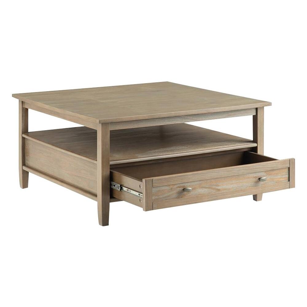 Left View: Simpli Home - Warm Shaker Square Rustic Wood 2-Drawer Coffee Table - Distressed Gray