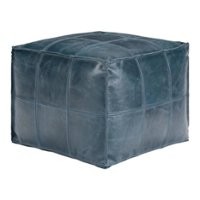 Simpli Home - Manning Square Contemporary Leather/Polystyrene Pouf - Teal - Front_Zoom