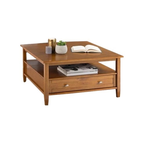 Best Buy Simpli Home Warm Shaker Square Rustic Wood 2 Drawer Coffee Table Honey Brown 840469047921