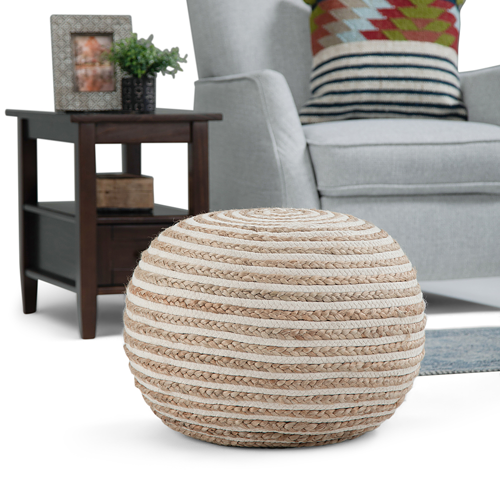 Angle View: Simpli Home - Edgeley Round Contemporary Polystyrene/Cotton Pouf - Gray