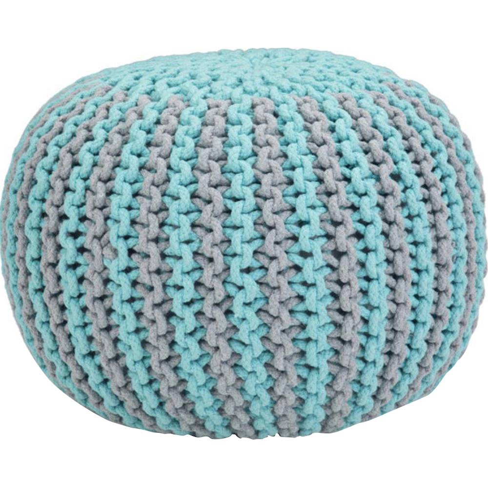 Best Buy: Simpli Home Celia Round Contemporary Cotton Ottoman Aqua and ...