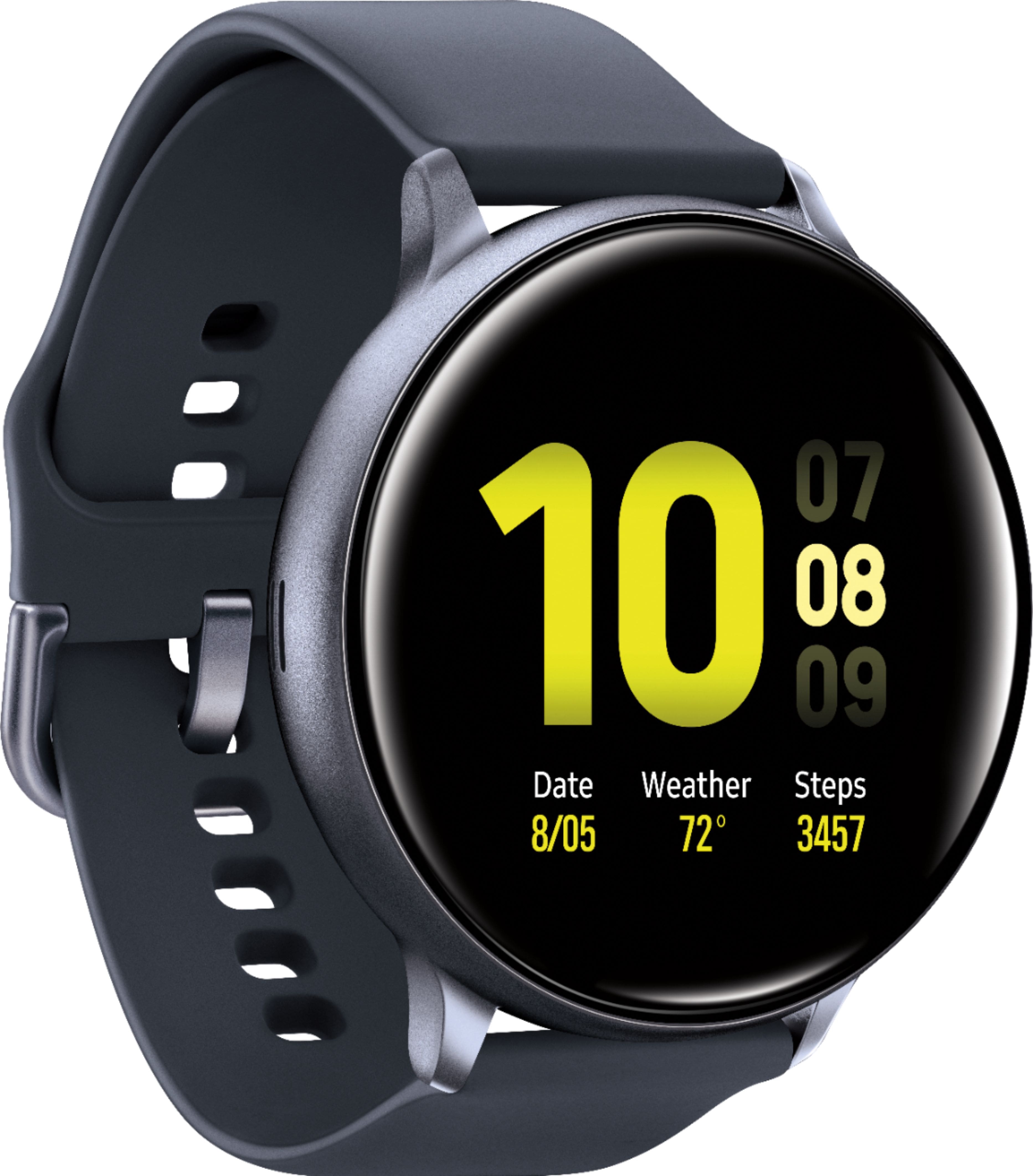 Angle. Samsung - Geek Squad Certified Refurbished Galaxy Watch Active2 Smartwatch 44mm Aluminum - Aqua Black.