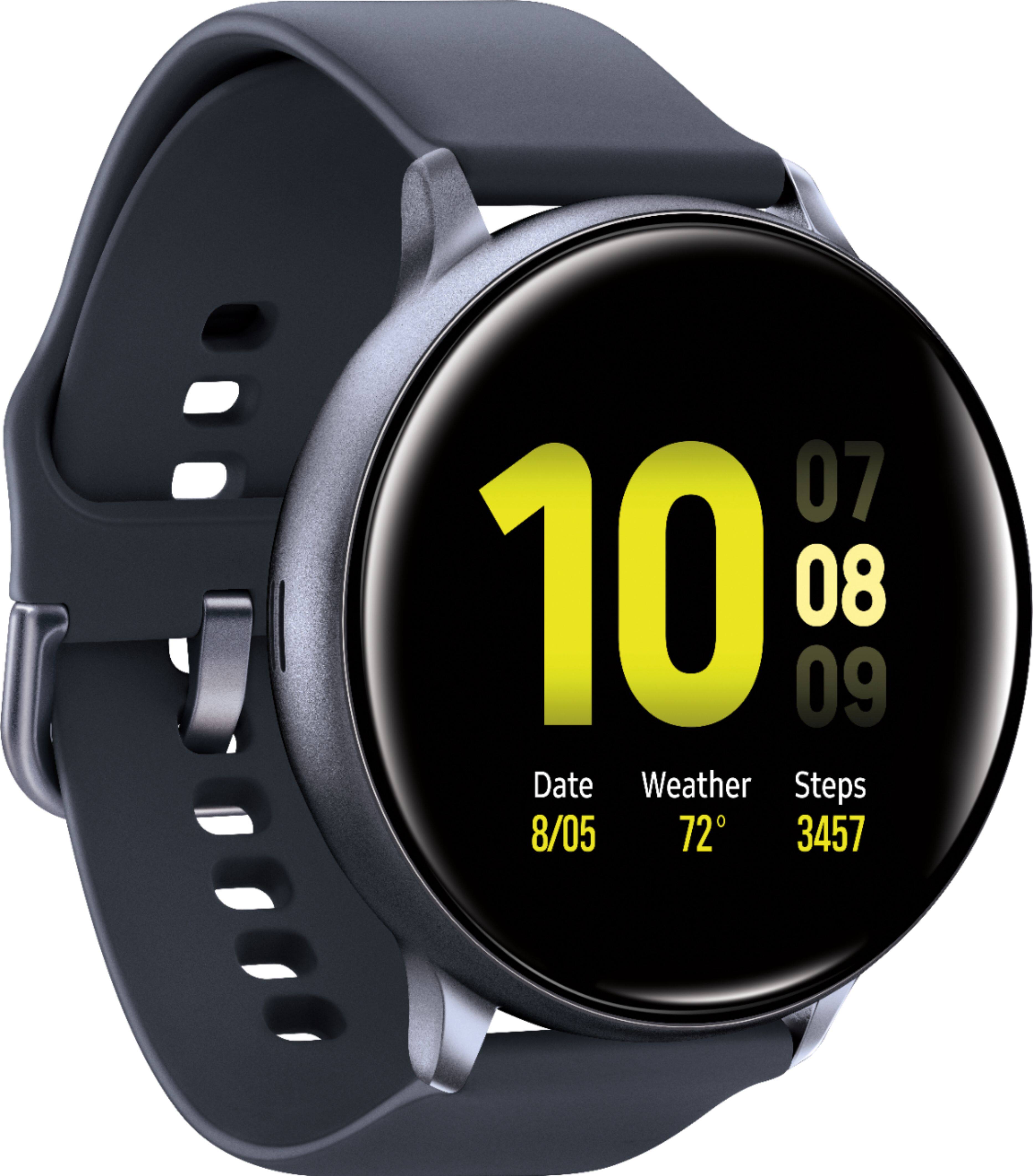 Angle. Samsung - Geek Squad Certified Refurbished Galaxy Watch Active2 Smartwatch 44mm Aluminum - Aqua Black.