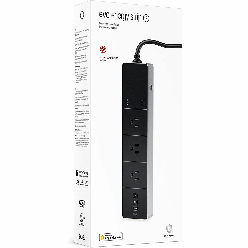The Eve Energy Strip is a multi-purpose device that connects to a triple outlet and provides a variety of features. It has won the Red Dot Award in 2019 and is compatible with Apple HomeKit. The device is designed to save energy and can be controlled using a smartphone or other smart home devices. It is a versatile and convenient solution for managing multiple devices in a single outlet.
