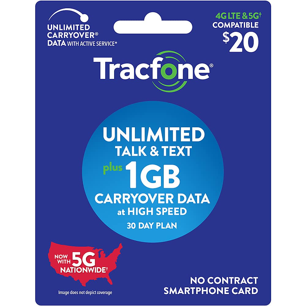 Front. $20 Smartphone Unlimited Talk & Text plus 1 GB Plan (Email Delivery).