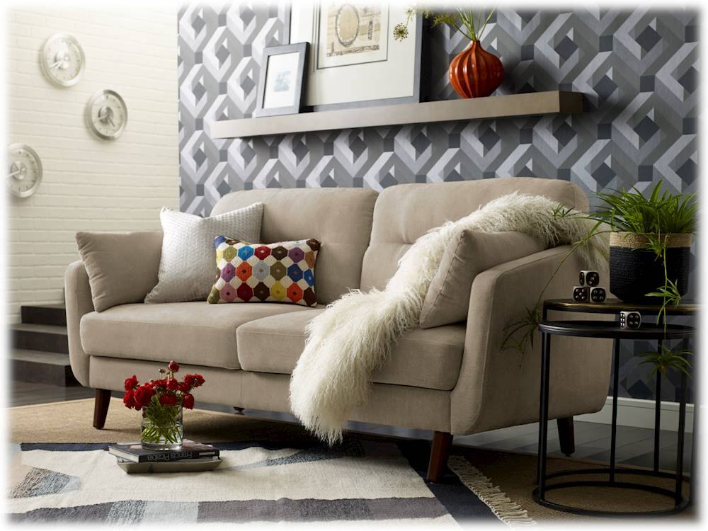 Alt View 15. Elle Decor - Chloe Mid-Century Modern 3-Seat Fabric Sofa - Beige.