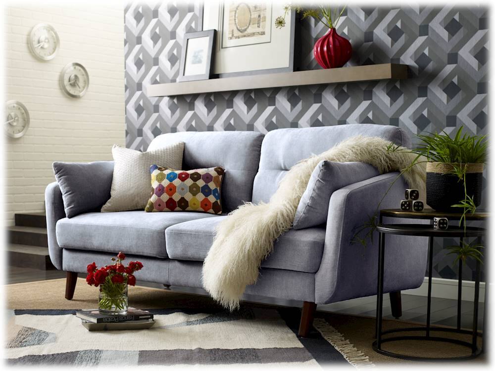 Alt View 15. Elle Decor - Chloe Mid-Century Modern 3-Seat Fabric Sofa - Light Gray.