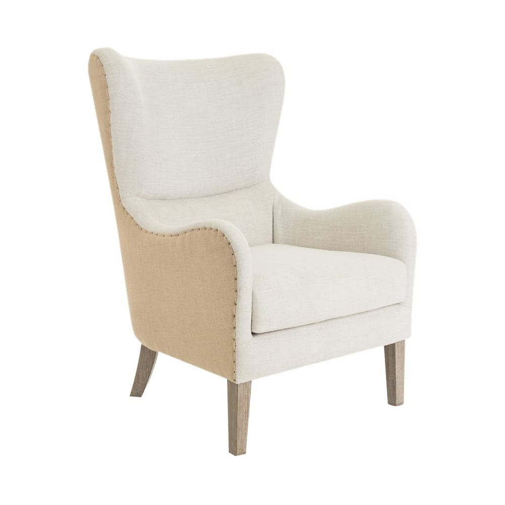 Left View: Elle Decor - Mid-Century Wing Chair - Two-Tone Beige