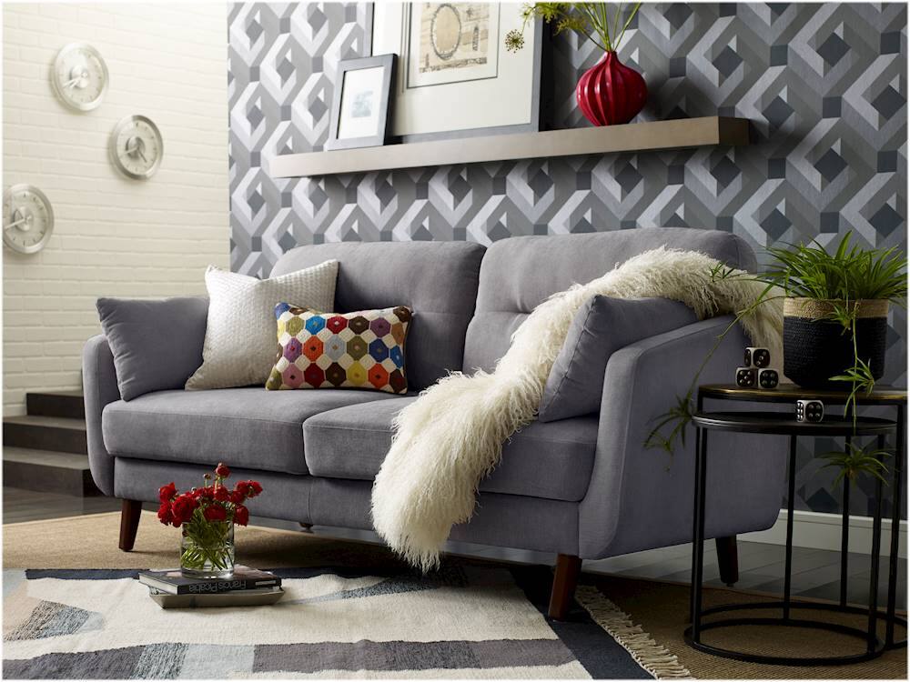 Alt View 14. Elle Decor - Chloe Mid-Century Modern 3-Seat Fabric Sofa - Dark Gray.