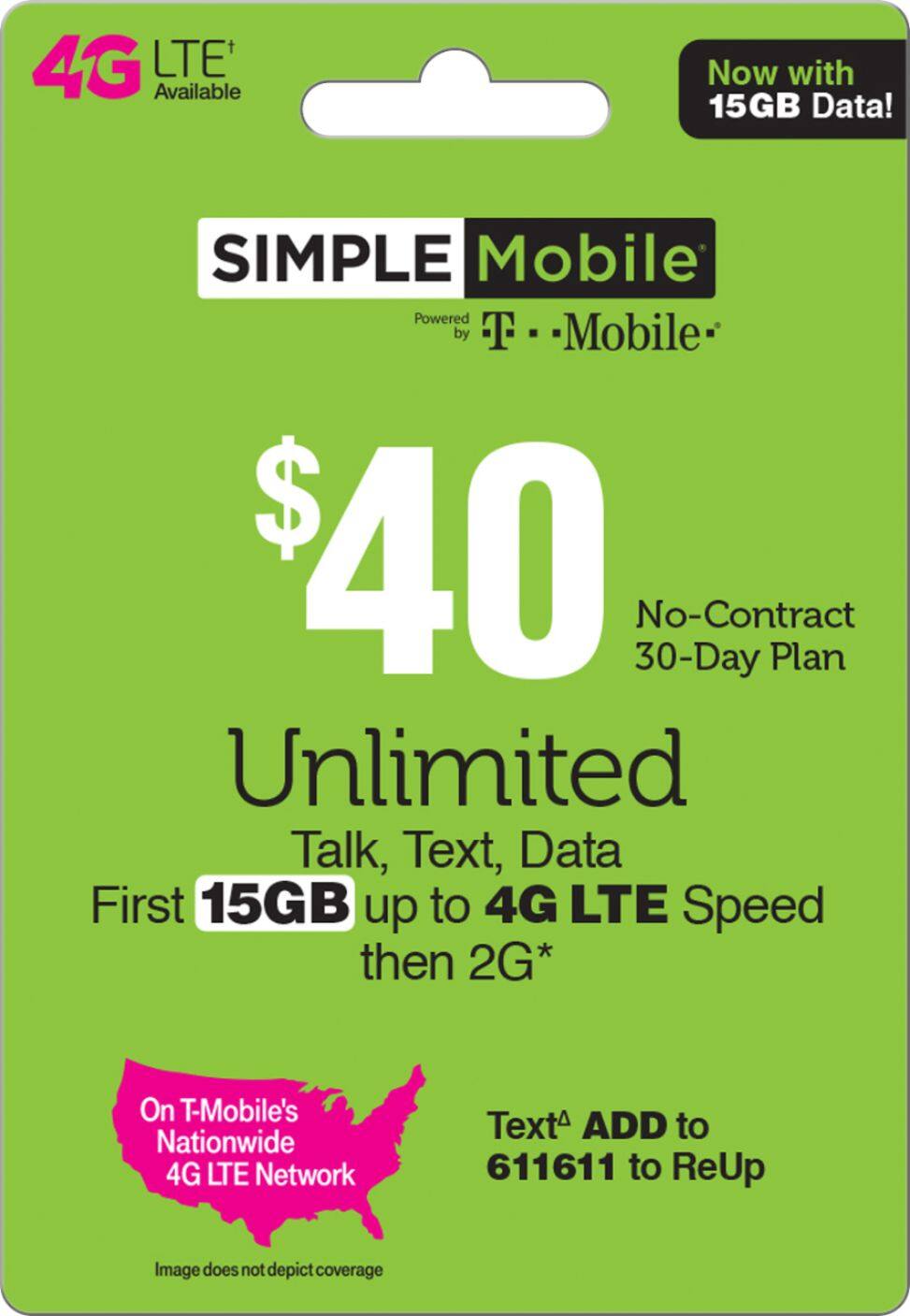 Front. Simple Mobile - $40 Prepaid Plan.