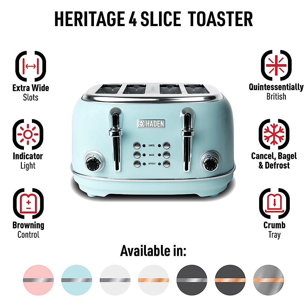 Haden Heritage 4 Slice Wide Slot Toaster with Removable Crumb Tray,  Black/Chrome, 1 Piece - Fred Meyer