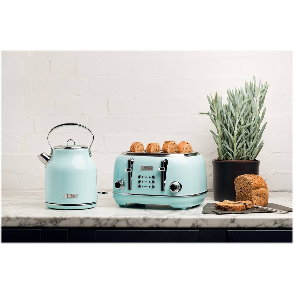 Left. Haden - Heritage 4-Slice Toaster, Wide Slot for Bagels with Multi Settings - Turquoise.