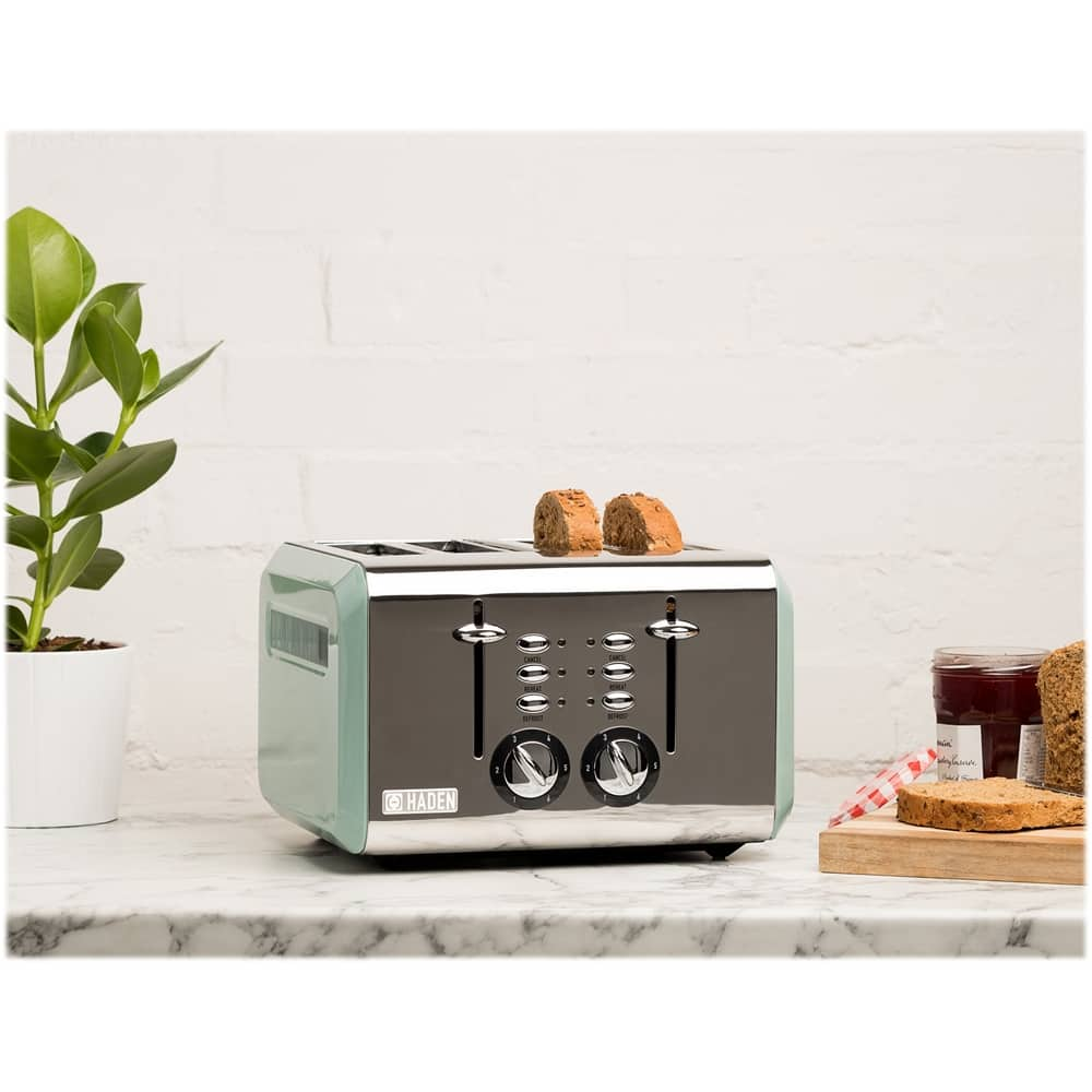 Left View: Haden Cotswold 4-Slice Toaster Wide Slot for Bagels with Multiple Settings - Sage