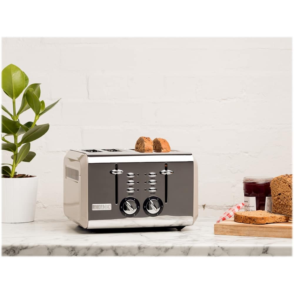 Left View: Haden Cotswold 4-Slice Toaster Wide Slot for Bagels with Multiple Settings - Putty