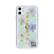 Angle. ROQQ - Blossom Lavender Delphiniums & Baby Blue Hydrangeas Case for Apple® iPhone® 11 - Yellow/White/Purple/Blue/Transparent.
