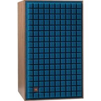 JBL - 12" 3-Way Bookshelf Loudspeakers (Each) - Satin Walnut Wood Veneer With Blue Grille - Front_Zoom