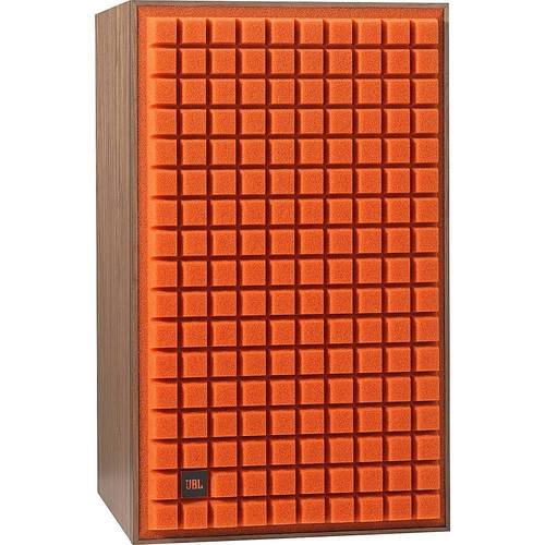 JBL - 12" 3-Way Bookshelf Loudspeakers (Each) - Satin Walnut Wood Veneer with Orange Grille