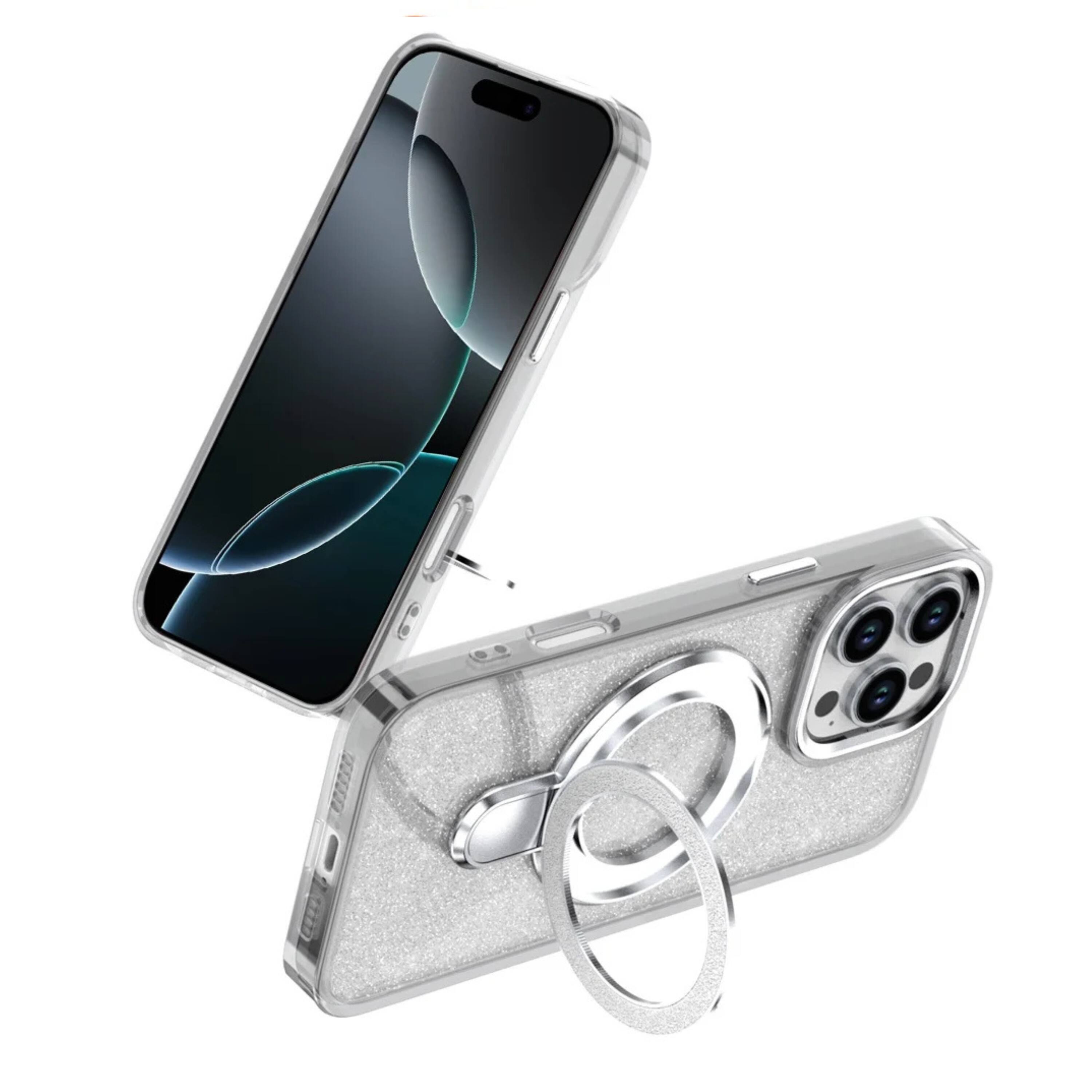 Angle. Kitcheniva - Translucent Glitter Magnetic Circle Phone Case With Tempered Glass For iPhone 16 Pro Max 6.9 Inch Clear - Clear.