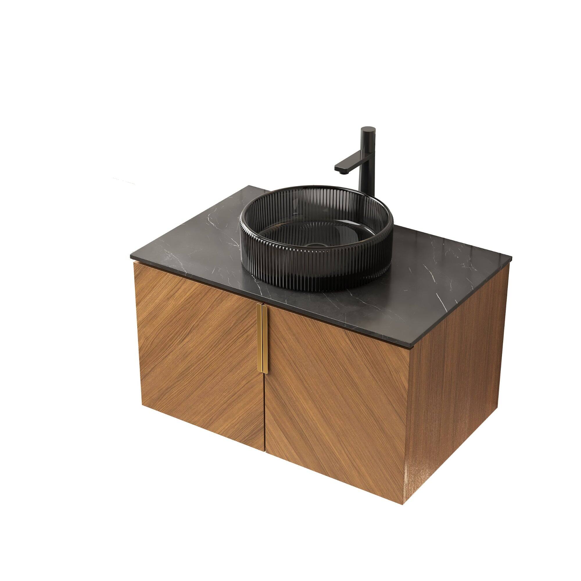 Alt View 4. Boyel Living - 30 Bathroom Vanity with Transparent Black Round Glass Basin Black Sintered Stone Top - Black,Espresso.