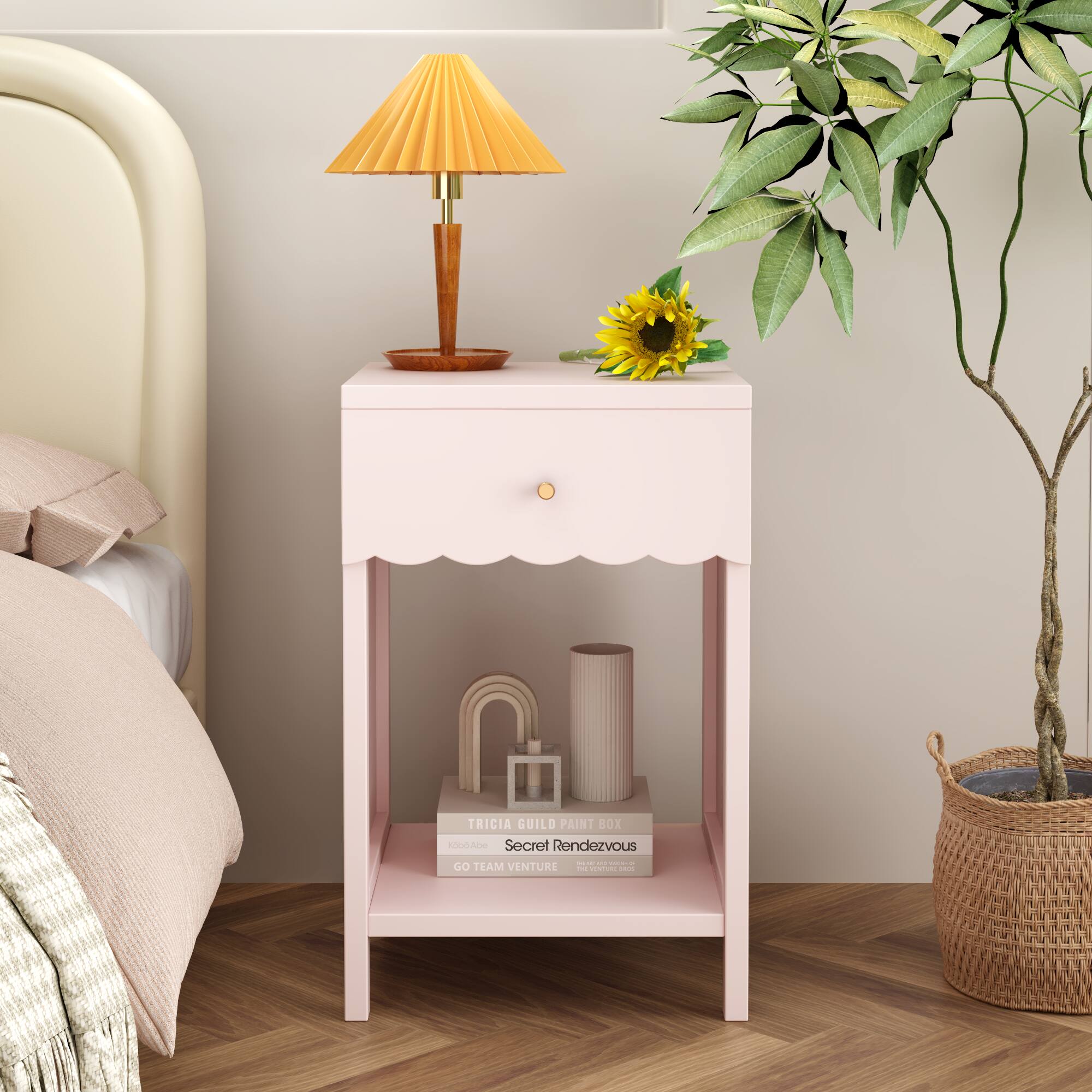 MERAVOM Modern Nightstand with Drawer and Open Shelf, Bedside Table ...