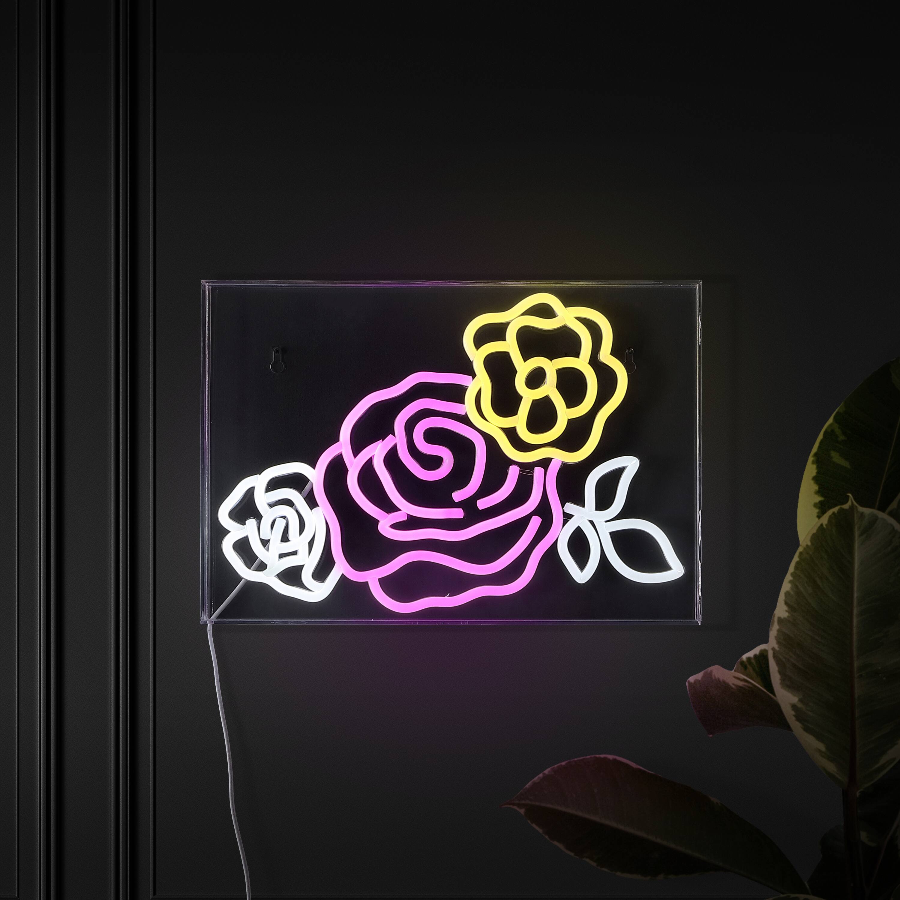 Alt View 4. Jonathan Y - Crowd Of Roses 15" X 10.3" Contemporary Glam Acrylic Box USB Operated LED Neon Light, Pink/White/Yellow - Pink/White/Yellow.
