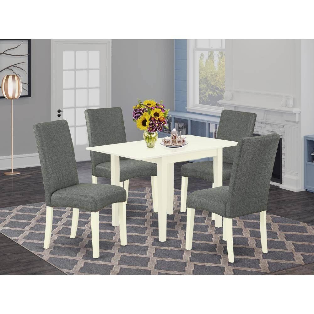 Angle. East West Furniture - Dining Room Set Linen White - Brown.