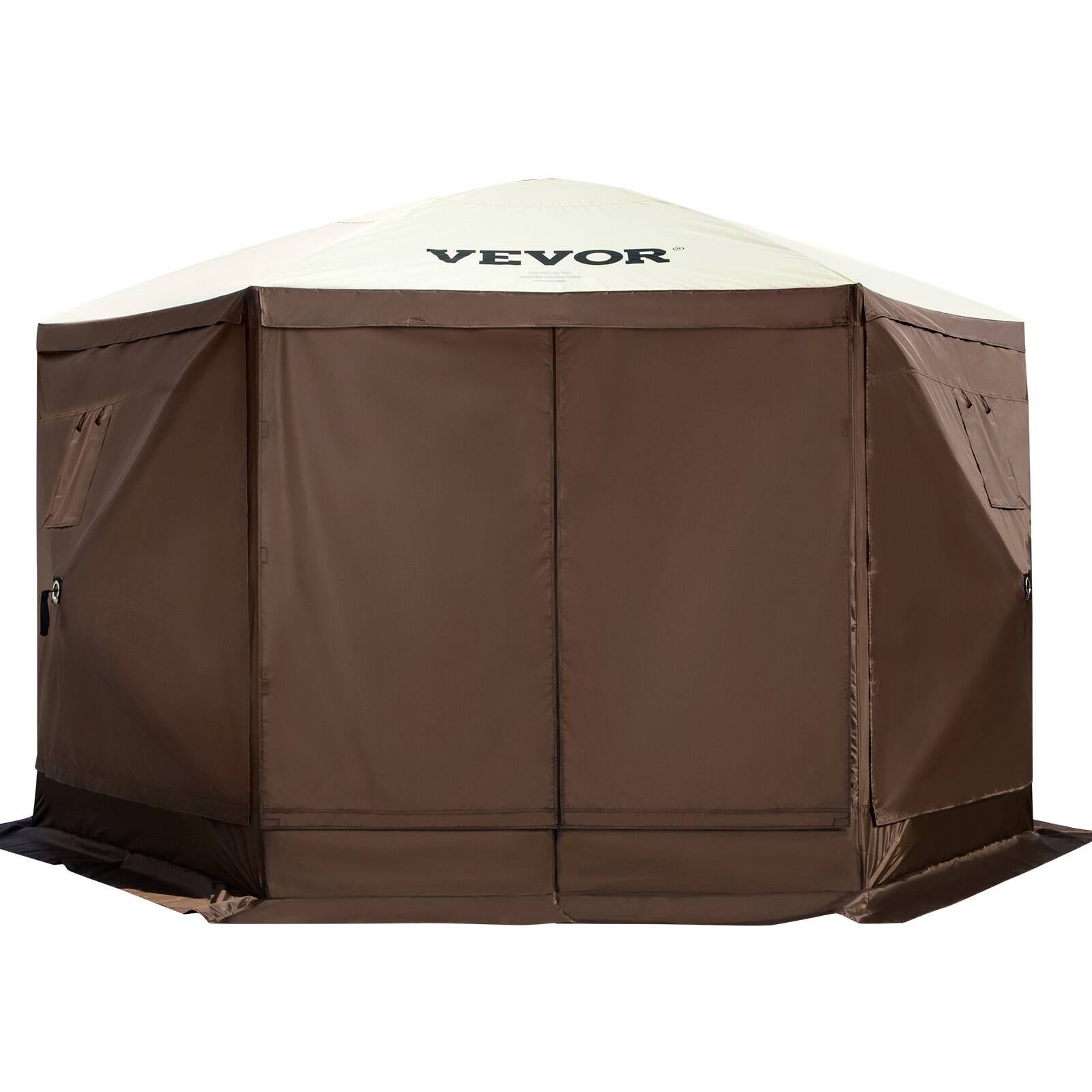 Alt View 5. VEVOR - Gazebo Screen Tent, 12 x 12 ft, 6 Sided Pop-up Camping Canopy Shelter Tent with Mesh Windows, Portable Carry Bag - Brown.