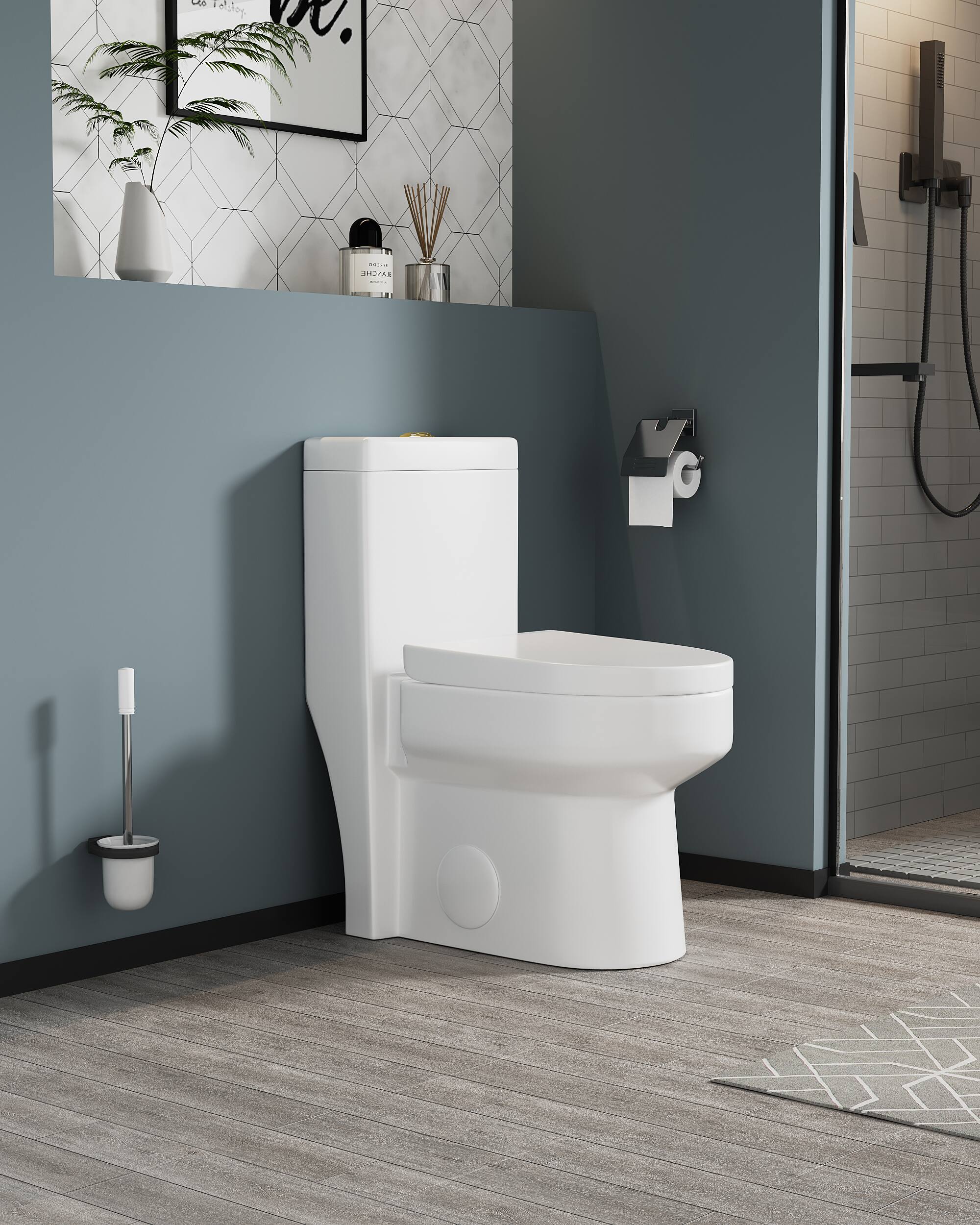 Back. Bothwa Home - T923 One‑Piece Elongated Modern Compact Design Toilet - White.