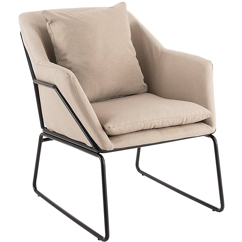 Left View: Elle Decor - Elle Décor Traditional Metal, Polyester & Polyester Blend Fabric Accent Chair - Cream