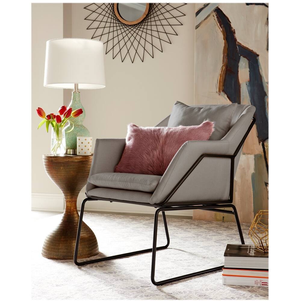 Alt View 13. Elle Decor - Traditional Metal, Polyester & Polyester Blend Fabric Accent Chair - French Gray.