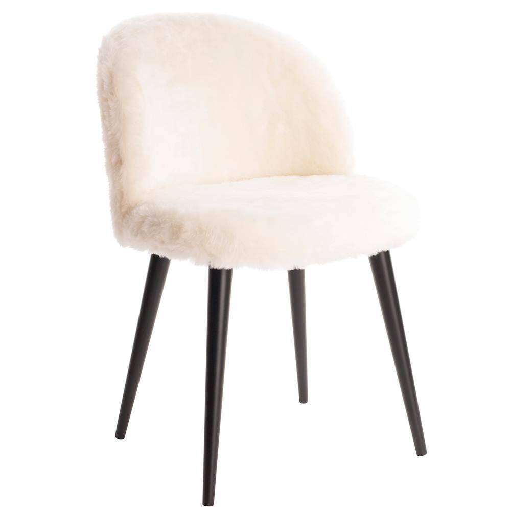 Angle. Elle Decor - Modern Wood & Faux Fur Accent Chair - Cream.