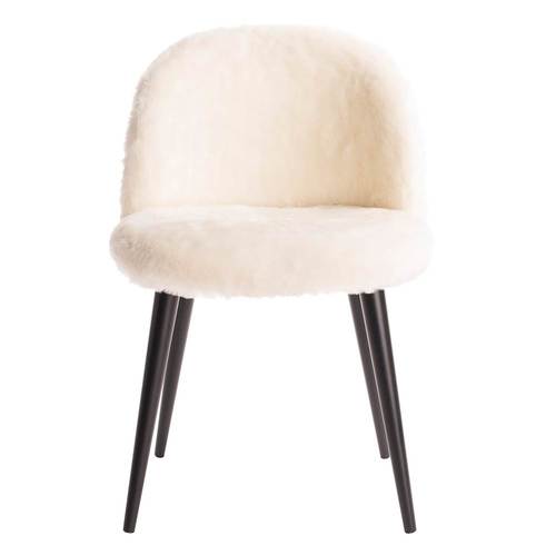 Elle Decor - Modern Wood & Faux Fur Accent Chair - Cream