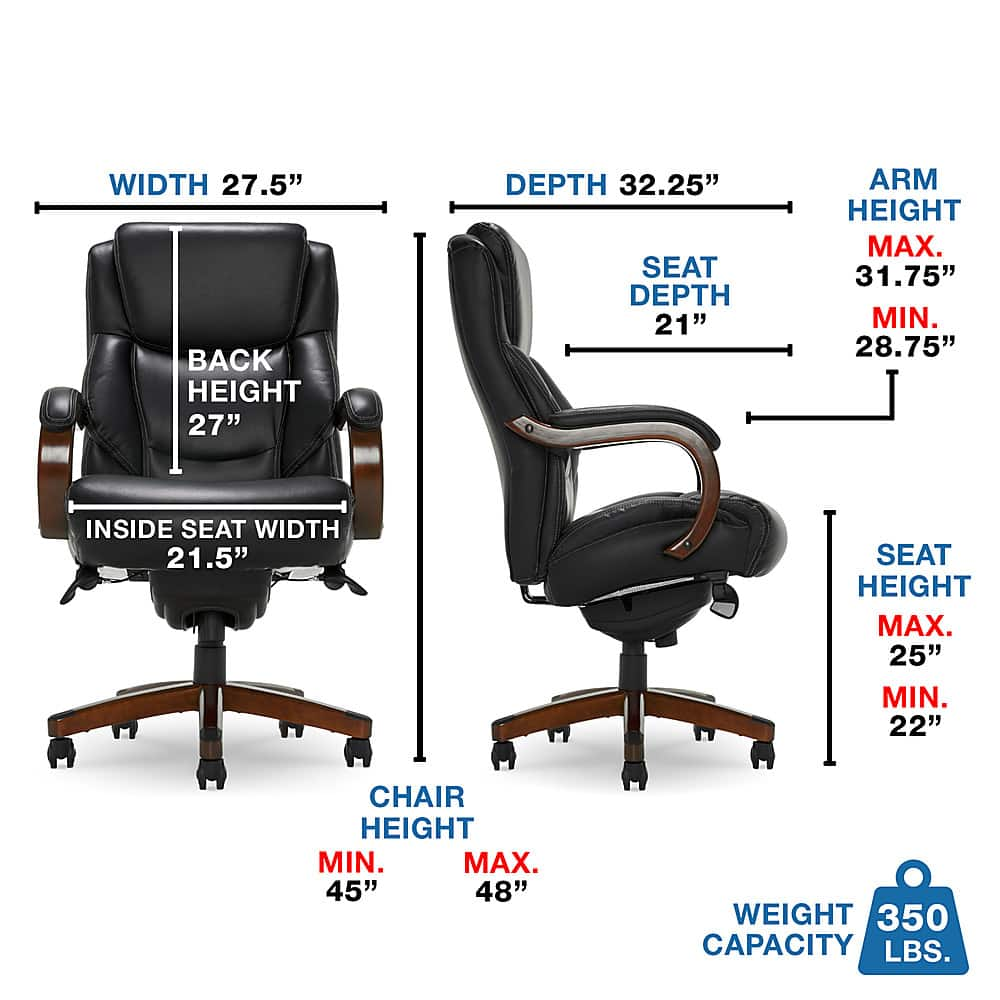 Left View: La-Z-Boy - Delano Big & Tall Bonded Leather Executive Chair - Jet Black/Mahogany