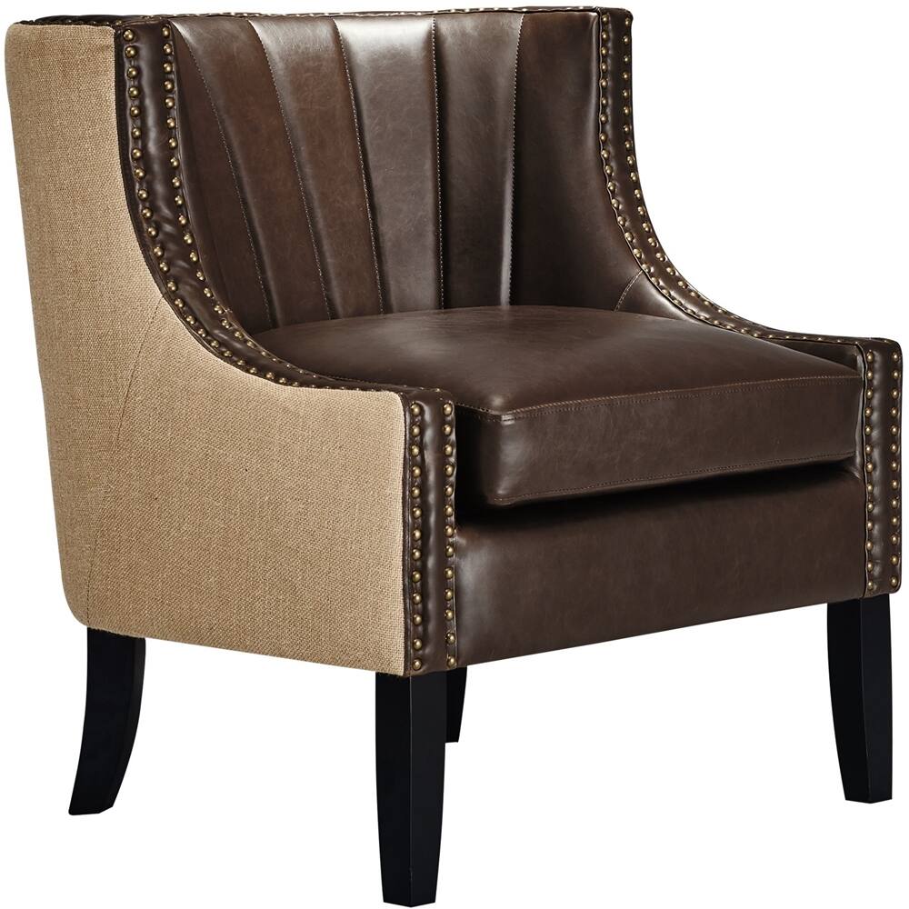 Left View: Finch - Traditional Faux Leather Accent Chair - Brown