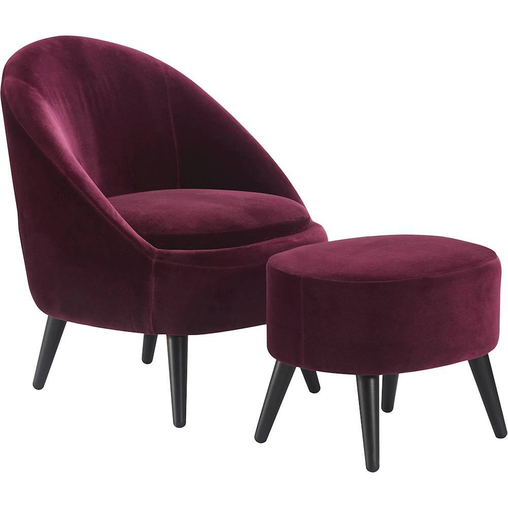 Angle. Elle Decor - Nico Accent Chair with Ottoman - French Merlot Red.