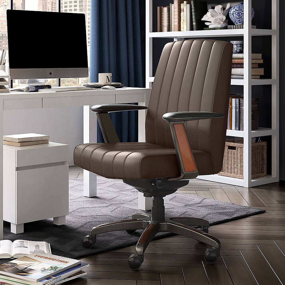 Left View: La-Z-Boy - Bennett Faux Leather and Wood Frame Executive Chair - Brown