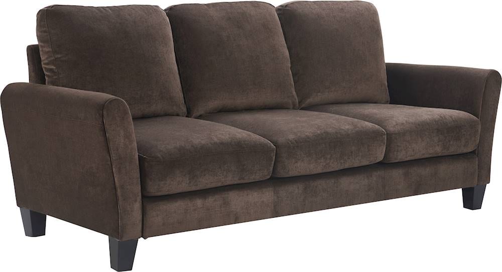 Angle View: Serta - Astoria Flare Arm 3-Seat Fabric Sofa - Dark Brown