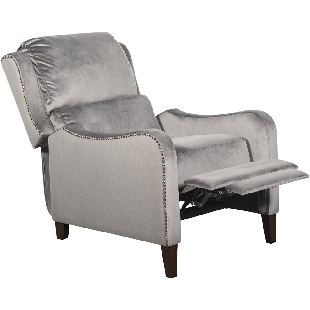 Left View: Finch - Modern Recliner - Linen/Smoke Gray Velvet