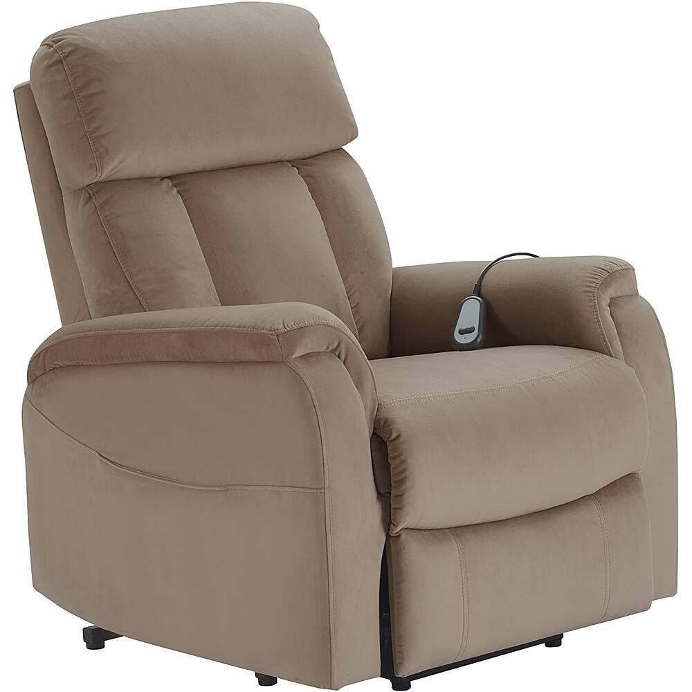Left. Click Decor - Contemporary Recliner With Storage Pockets - Taupe.