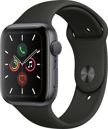 Geek Squad Certified Refurbished Apple Watch Series 5 (GPS) 44mm Space Gray Aluminum Case with Black Sport Band - Space Gray Aluminum