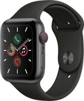 Geek Squad Certified Refurbished Apple Watch Series 5 (GPS+Cellular) 44mm Space Gray Aluminum Case with Black Sport Band - Space Gray Aluminum - Front_Zoom