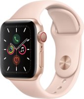 Geek Squad Certified Refurbished Apple Watch Series 5 (GPS + Cellular) 40mm Gold Aluminum Case with Pink Sand Sport Band - Gold Aluminum - Front_Zoom